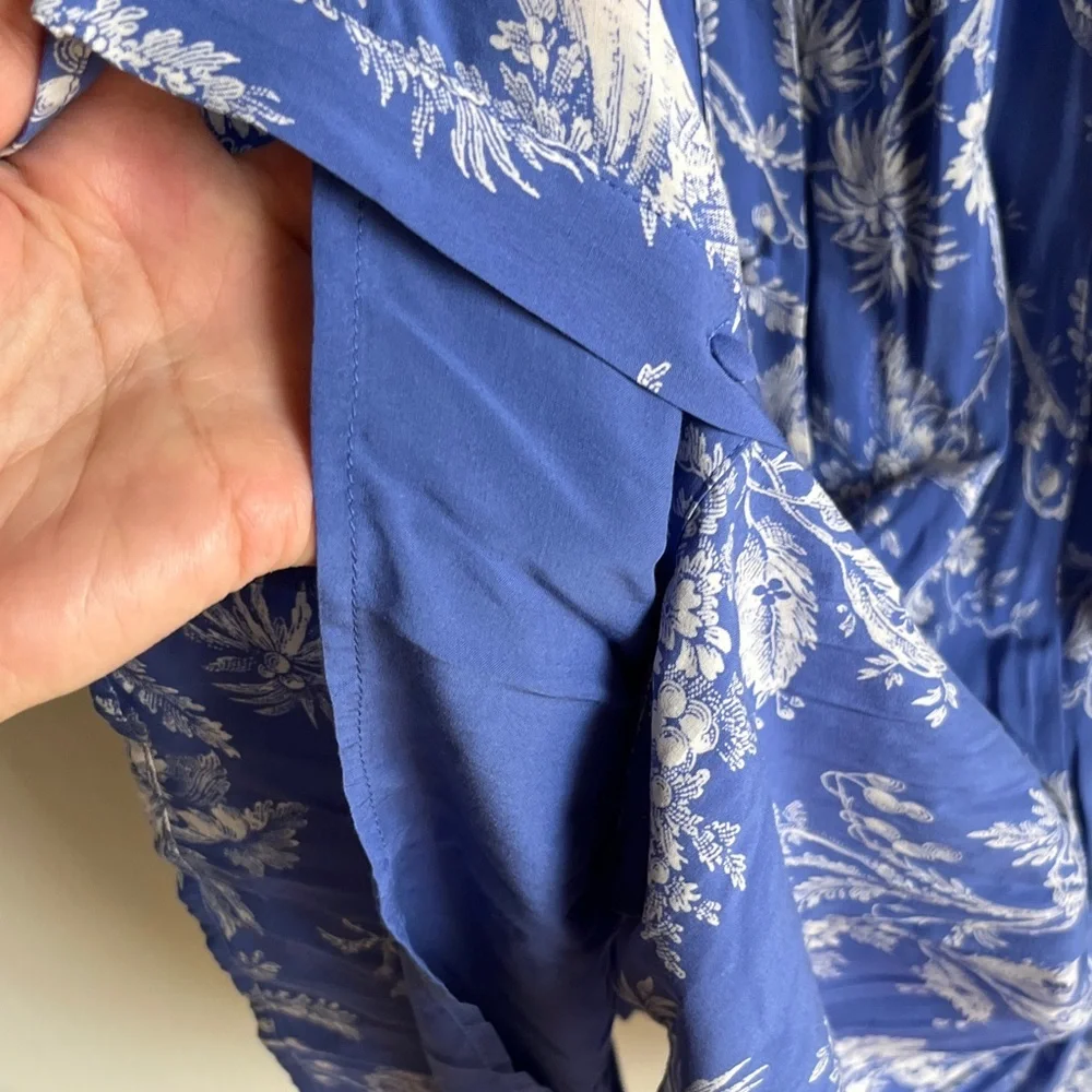 Mauve Blue and White Floral Midi Coastal Beach Resort wear Dress Sz 14 - Picture 9 of 13